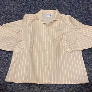 Lucky Winner Tan Stripped Button Down Top